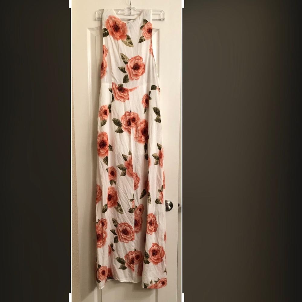 Brand new long sundress w/pink/ peach  flowers  L